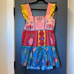 Farm Rio Cross-Stitch Tiered Cotton Minidress